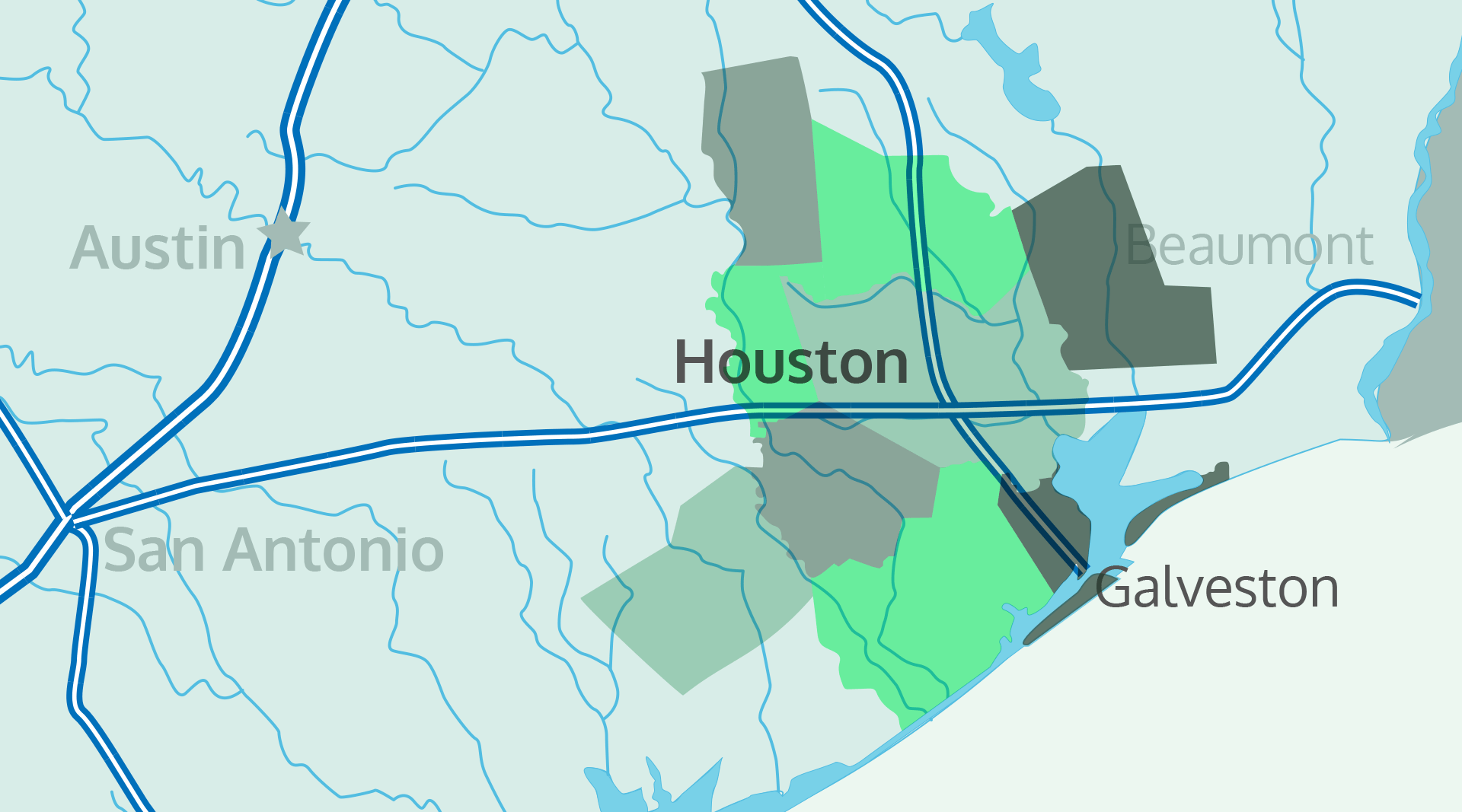 mapa de Houston y alrededores