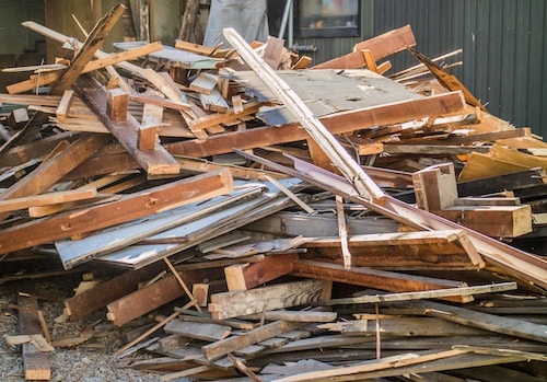 Construction waste at a construction site that is ready to be taken for recycling.