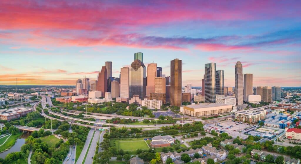 Illustration of Downtown Houston, where businesses need access to reliable waste removal services