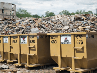 Gainsborough Waste dumpsters filled with accepted waste at our Dump Site transfer station in Houston, Texas